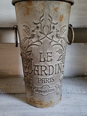 Aris Rustic Cream and Brown Embossed Metal Planter